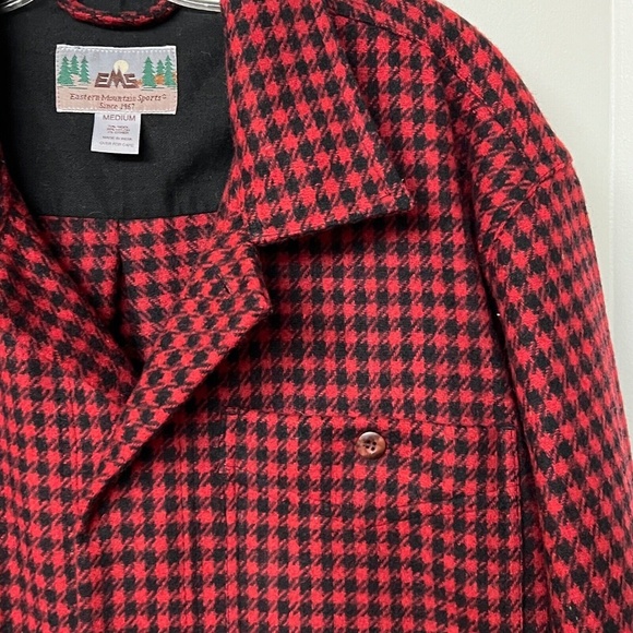 EMS Wool Shirt Jacket Black & Red Print Check Size M Eastern Mountain Wool Blend - Picture 2 of 7